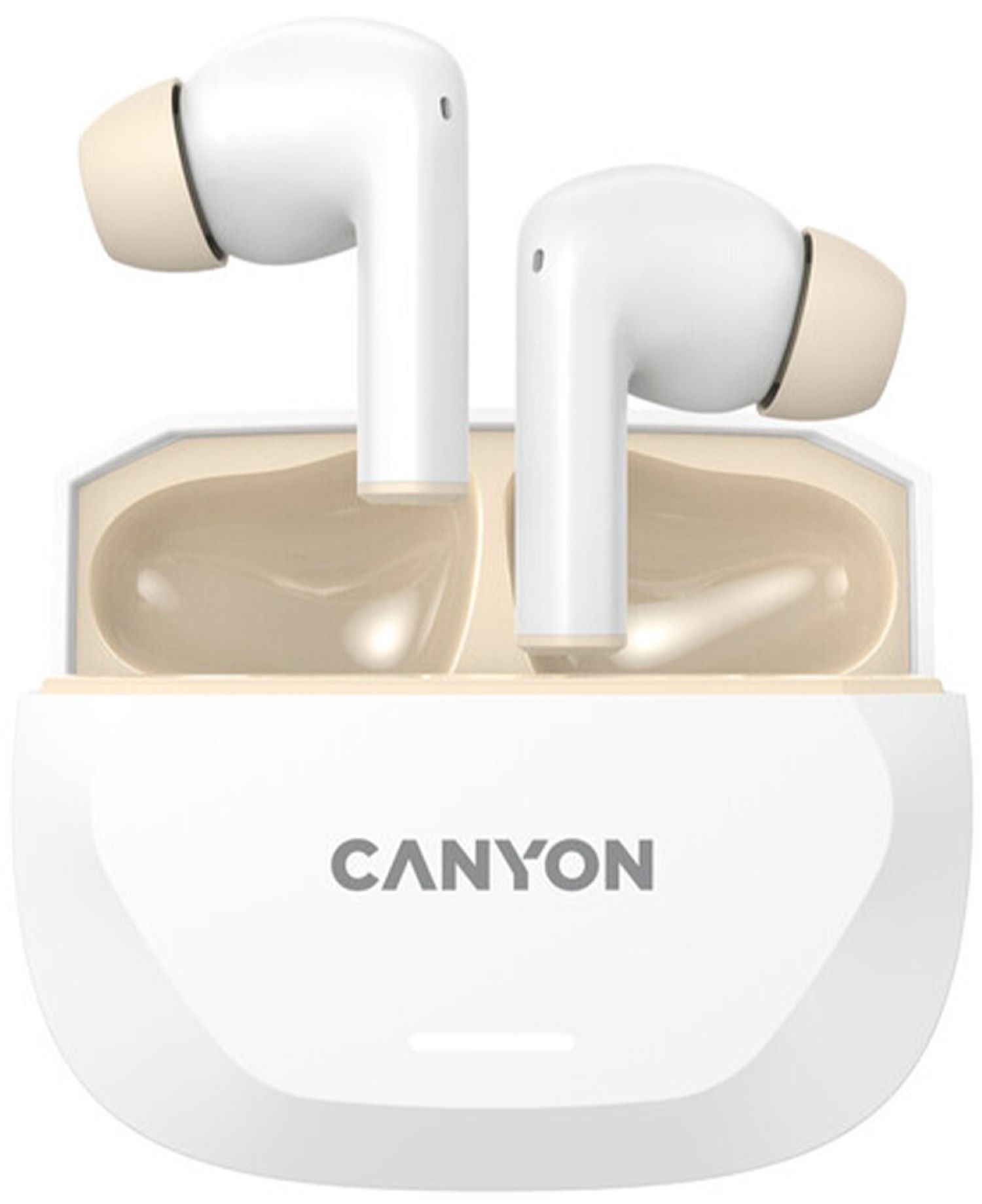 Наушники вкладыши беспроводные TWS Canyon Hexagon 7 TWS ANC+ENC Wireless Charge White Beige (CNS-TWS7WB) - Фото 1