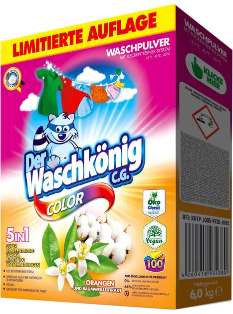 Пральний порошок Waschkonig Color Orangen und Baumwollextrakt 6 кг (4260418934380) - Фото 1