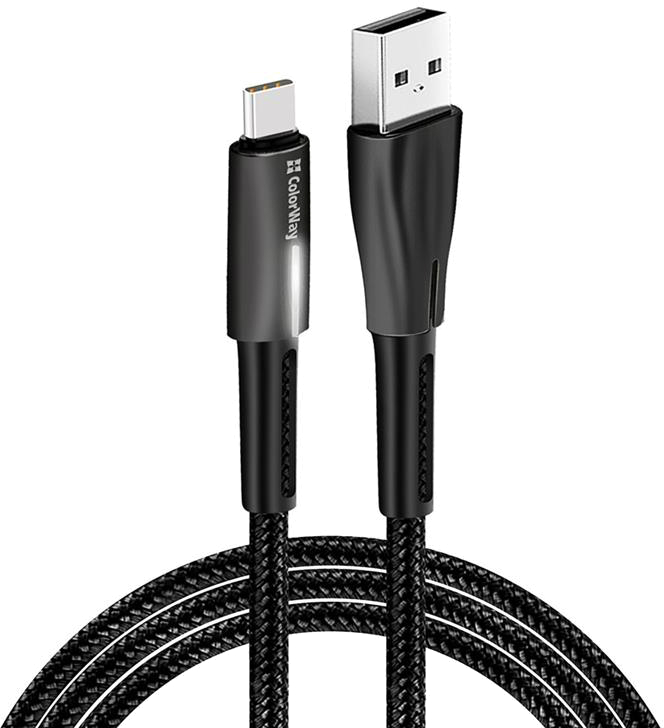 Кабель синхронизации данных Colorway USB - Type-C Zinc Alloy + Led 2.4А 1 м Black (CW-CBUC035-BK) - Фото 1