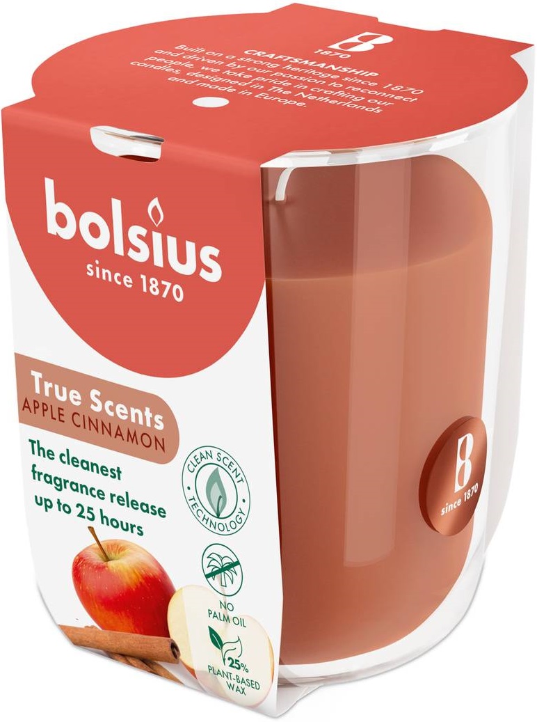 Свічка скло Bolsius TRUE SCENTS 80/73 Яблуко-кориця (930395) - Фото 1