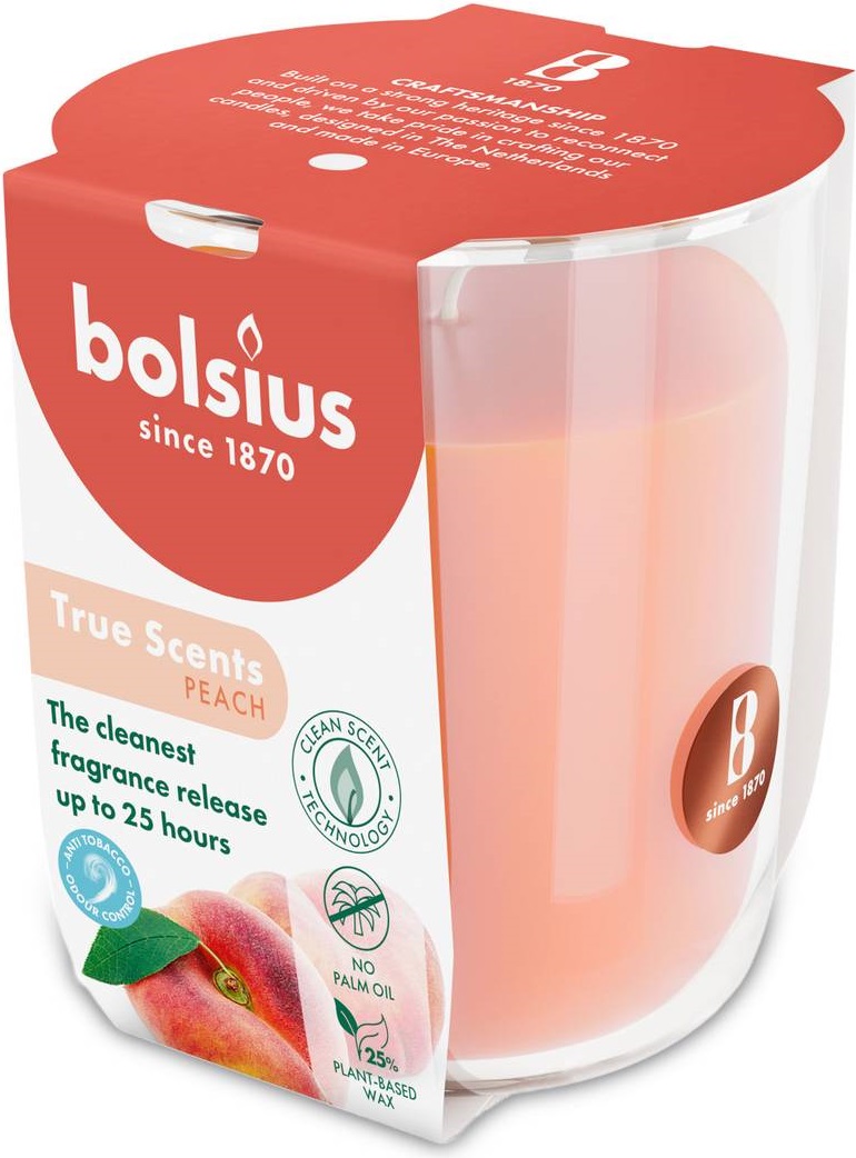 Свічка скло Bolsius TRUE SCENTS 80/73 Персик (930380) - Фото 1