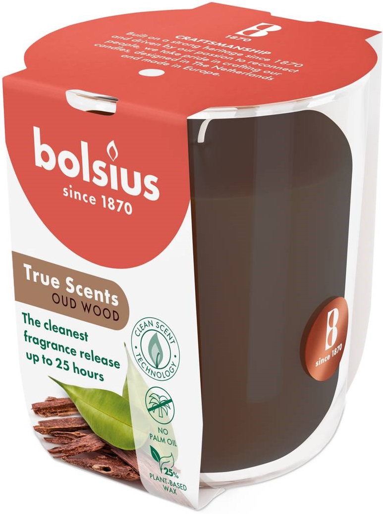 Свічка скло Bolsius TRUE SCENTS 80/73 Агарове дерево (930370) - Фото 1