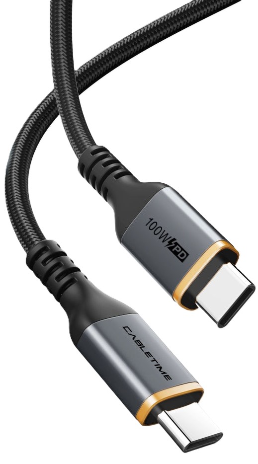 Кабель синхронизации данных Cabletime USB Type-C - USB Type-C (M/M) PD 100W 1m Black (CU03L) - Фото 1