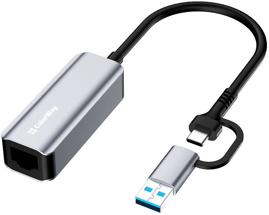 Перехідник USB Type-C - RJ-45 Colorway USB-A/USB-С 3.0 - RJ45 Gigabit Ethernet (CW-AD-CRG) - Фото 1