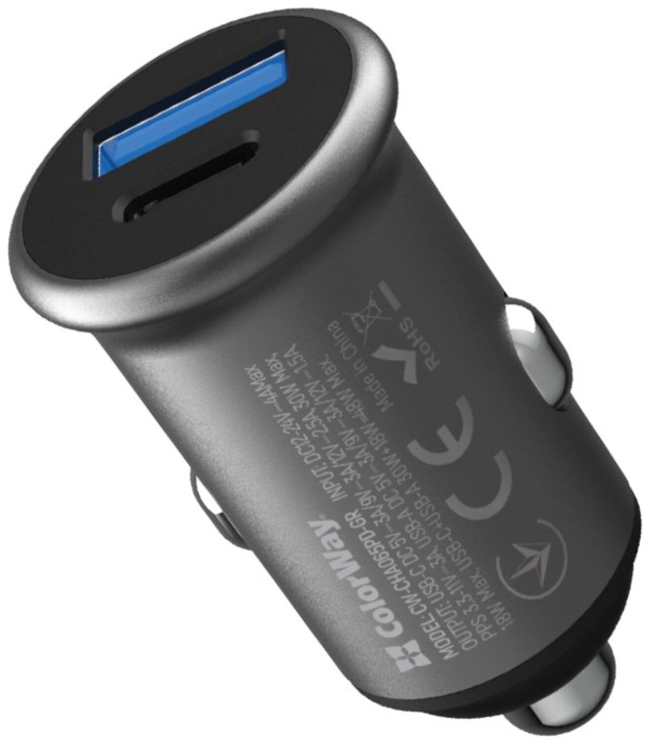 Автомобільний зарядний пристрій Colorway 2USB (Type-C PD30W + USB QC3.0 18W) (48W) Gray (CW-CHA065PD-GR) - Фото 1