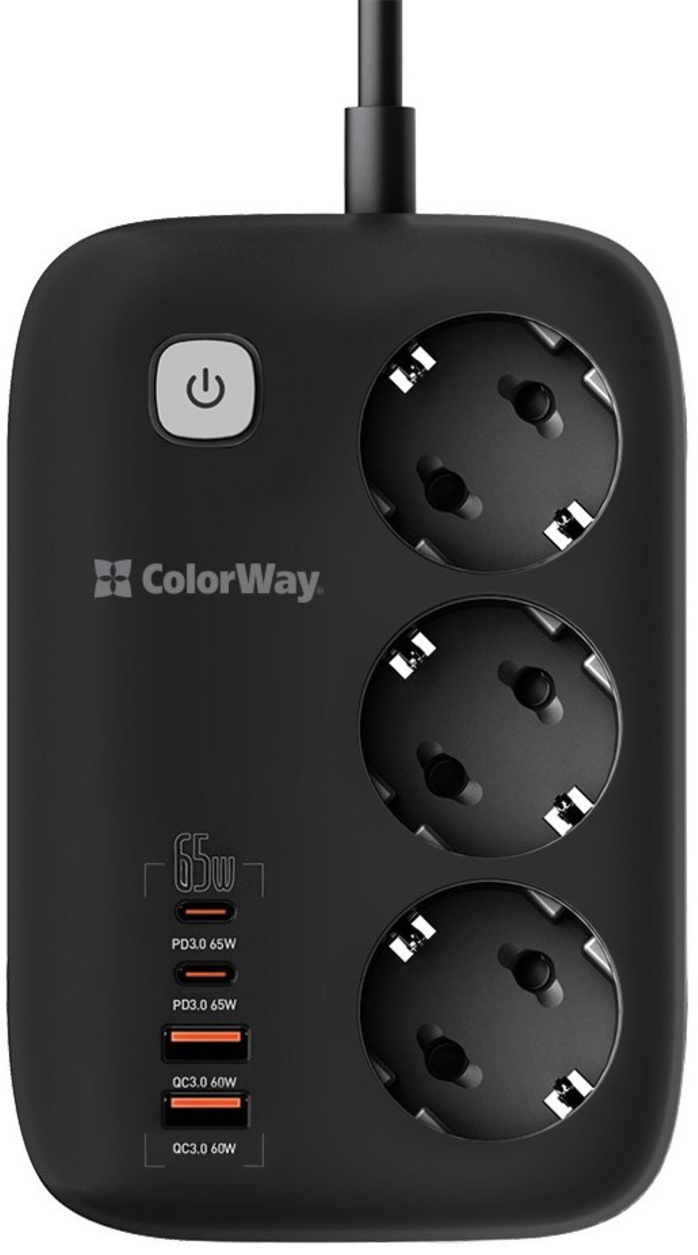 Сетевой фильтр Colorway 3 розетки/4USB GaN3 Pro PD (2USB-A + 2 TYPE-C) (65W) Black 2m (CW-CHE34PDB) - Фото 1