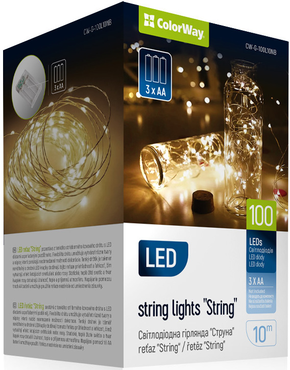 Купити Гирлянда линейная Colorway LED 100 10м теплый цвет 3AA Battery (CW-G-100L10NB) - Фото 1 Гирлянда линейная Colorway LED 100 10м теплый цвет 3AA Battery (CW-G-100L10NB) - Фото 1