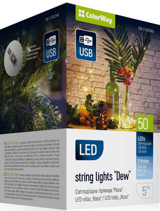 Гирлянда линейная Colorway LED 50 5м теплый цвет USB (CW-G-50L5NU) - Фото 1