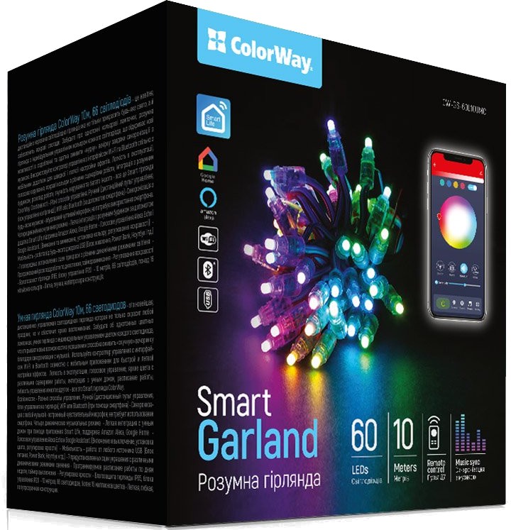 Гирлянда линейная Colorway 60LED 10 m WiFi Bluetooth (CW-GS-60L10UMC) - Фото 1