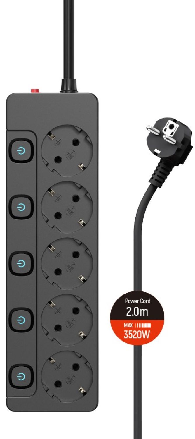 Купить Сетевой фильтр Colorway 5 р 2 м Black (CW-PSEA52SBK) - Фото 1 Сетевой фильтр Colorway 5 р 2 м Black (CW-PSEA52SBK) - Фото 1