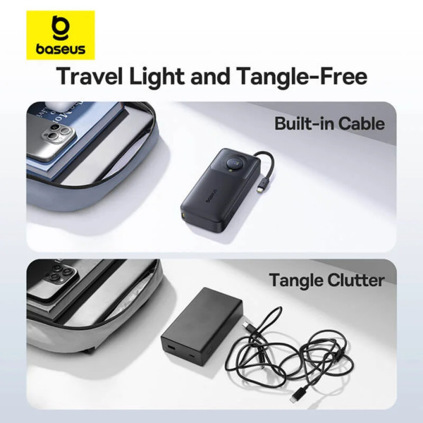 Фото - Батарея мобильная Baseus Free 2 Pull with Retractable Cable 20000mAh 65W PD QC Cosmic Black (P10073700123-00)