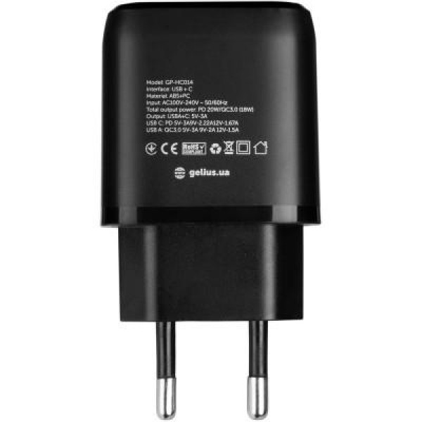 Фото - Сетевое зарядное устройство Gelius Pro X-Duo GP-HC014 USB+Type-C QC3.0/PD20W Black (85182)