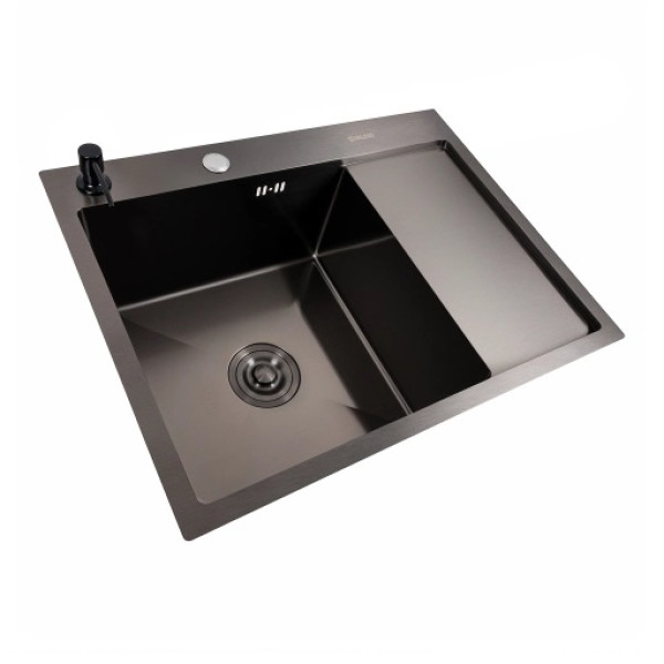 Фото - Мойка кухонная VALESO CM 65x50 L черная PVD Handmade (круглый сифон 3,0/0,8)