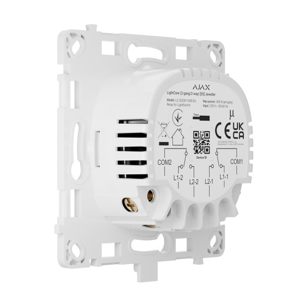 Фото - Релейный выключатель Ajax LightCore 2-gang 2-way for LightSwitch Jeweler, беспроводной (000046124)