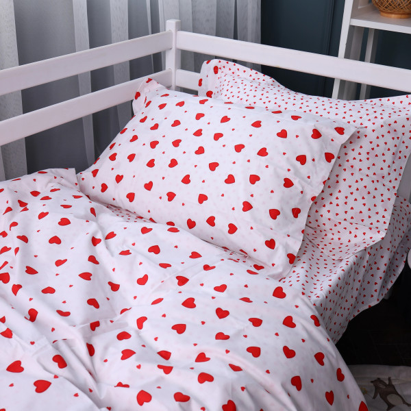 Фото - Простынь двуспальная MirSon Poplin Line Kids 01 Little Hearts 180x200 см (2200009710759)