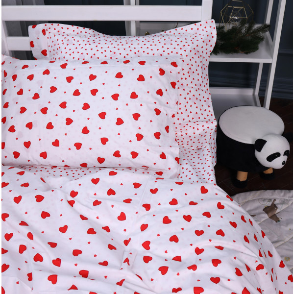 Фото - Простынь двуспальная MirSon Poplin Line Kids 01 Little Hearts 180x200 см (2200009710759)