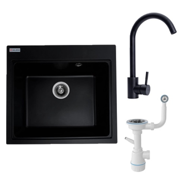 Фото - Мойка кухонная+смеситель VALESO VESTA 5852 черная +BG76 + Сифон 1041