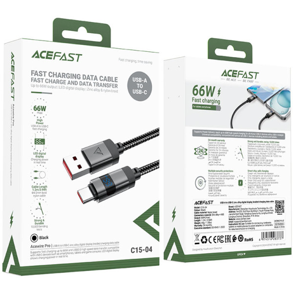 Фото - Кабель синхронизации данных AceFast C15-04 USB-A to USB-C Black (6974316283737)