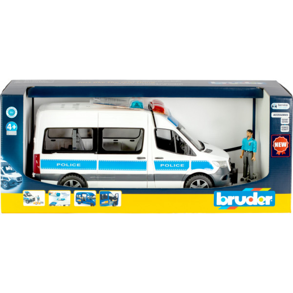 Фото - Наземная спецтехника BRUDER Полицейский автомобиль MB Sprinter с полицейским и аксессуарами (02683)