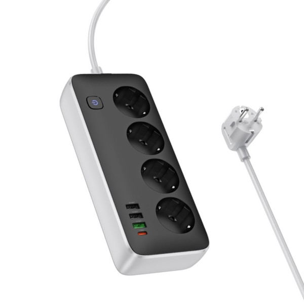 Фото - Сетевой фильтр HOCO AC22 Sunlight 4-bit (PD30W/1C3A) desktop socket EU/GER 3 м Black