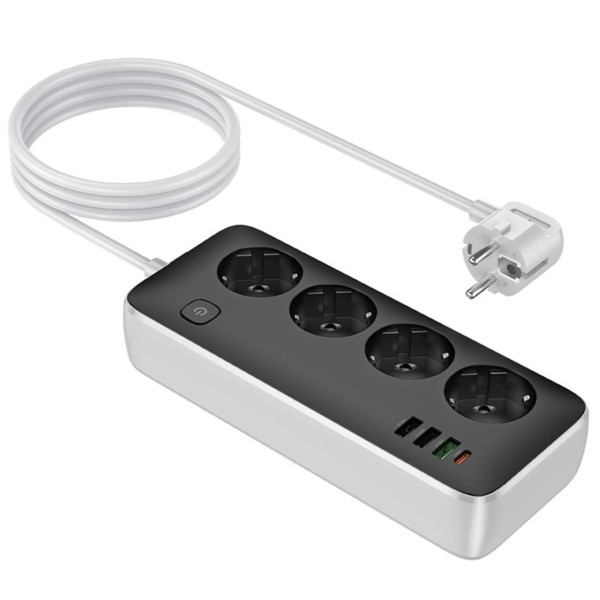 Фото - Сетевой фильтр HOCO AC22 Sunlight 4-bit (PD30W/1C3A) desktop socket EU/GER 3 м Black