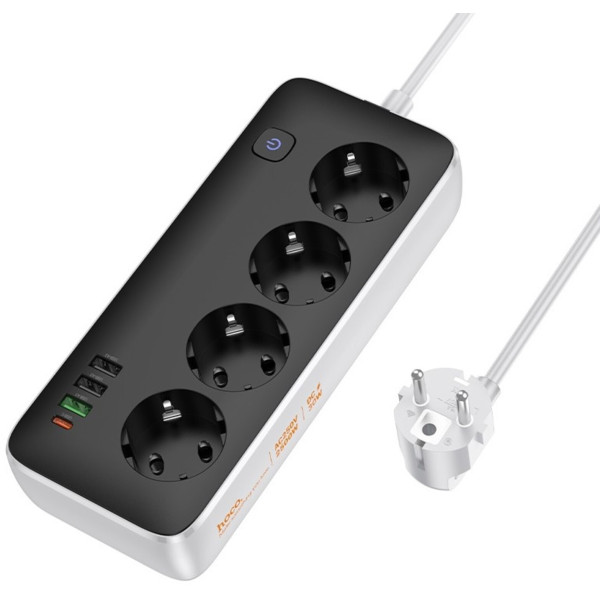 Фото - Сетевой фильтр HOCO AC22 Sunlight 4-bit (PD30W/1C3A) desktop socket EU/GER 3 м Black