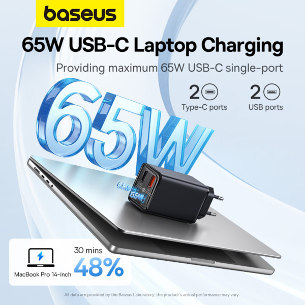 Фото - Сетевое зарядное устройство Baseus GaN6 Pro Fast Charger 2C+2U 65W EU Cluster Type-C to Type-C 100W 1m Black (P10162701113-00)