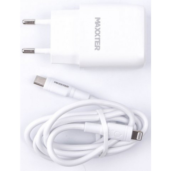 Фото - Уценка - Сетевое зарядное устройство Maxxter 1 USB-C + Кабель Type-C to Lighting Power Delivery 20W (WC-PD-CtL-01)