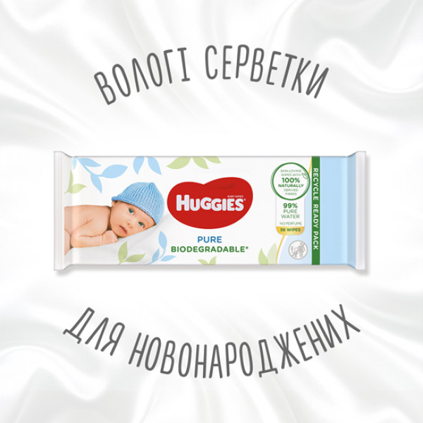 Фото - Салфетки влажные для детей Huggies Pure Bio, 56 шт.