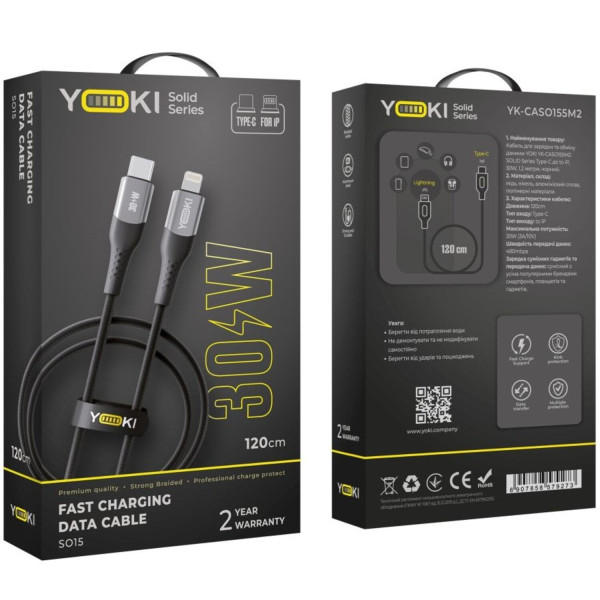 Фото - Кабель синхронизации данных YOKI SOLID Type-C to Lightning 30W 1.2m Black (YK-SO15)