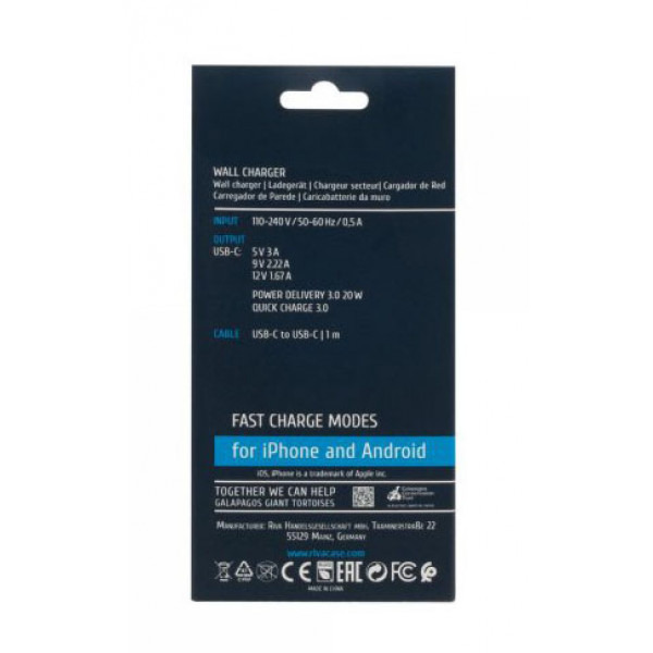 Фото - Сетевое зарядное устройство RIVACASE 1 USB Type-C White (PS4101 WD4)