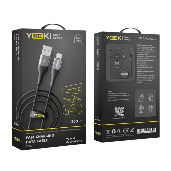 Фото - Кабель синхронизации данных YOKI SOLID Type-C 3A 2m Black (YK-SO15)