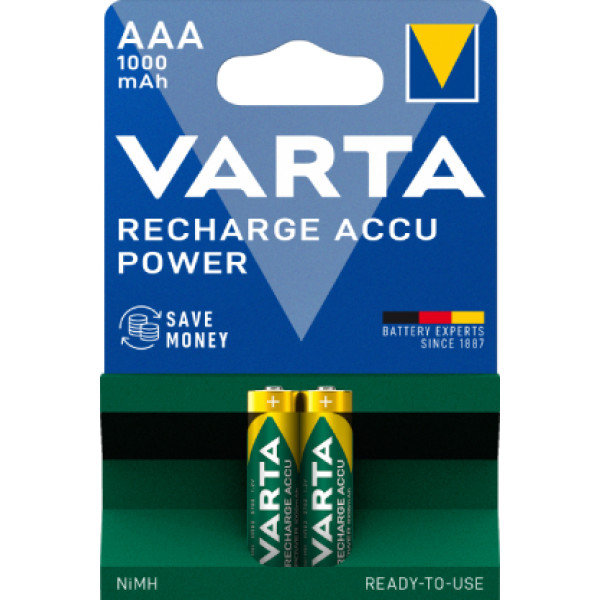 Фото - Аккумулятор тип AAA Varta RECHARGEABLE ACCU AAA 1000mAh BLI 2 NI-MH (READY 2 USE)
