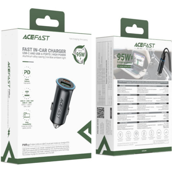 Фото - Автомобильное зарядное устройство AceFast 2xUSB 95W (USB-C + USB-A) B16 (6974316284970)