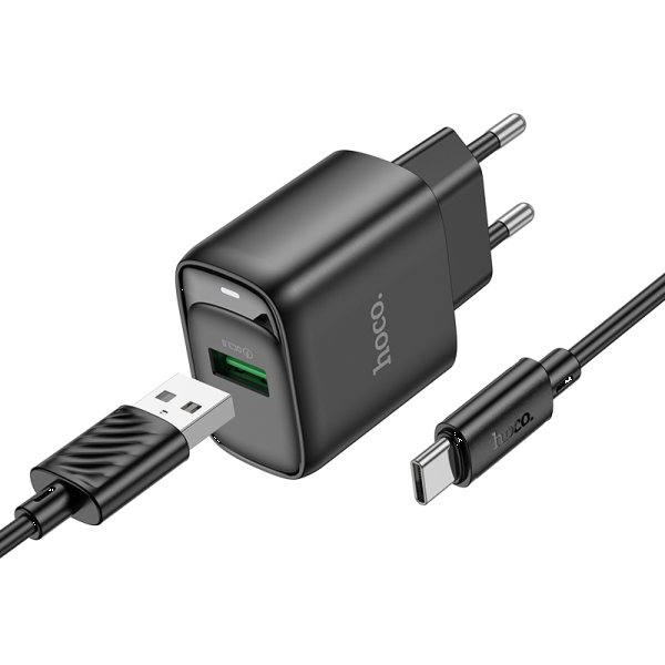Фото - Сетевое зарядное устройство HOCO C140A Smart single port QC3.0 charger set(Micro)(EU) Black (6942007627801)