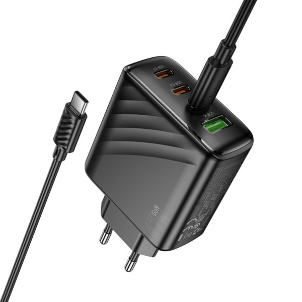 Фото - Сетевое зарядное устройство HOCO CS27A Supply PD67W (3C1A) charger set (C to C)(EU) Black (6942007639842)