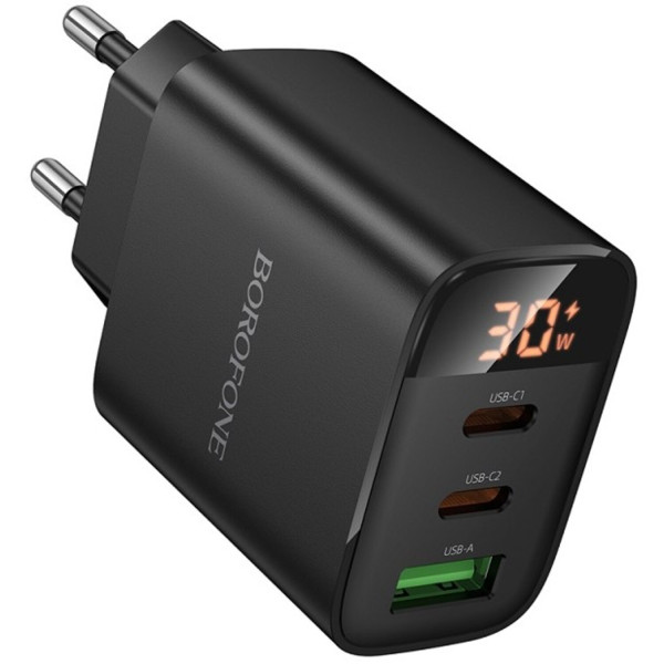 Фото - Сетевое зарядное устройство BOROFONE BA98A Ilustre PD30W (2C1A) (EU) Black (6941991120510)