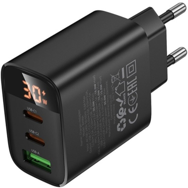 Фото - Сетевое зарядное устройство BOROFONE BA98A Ilustre PD30W (2C1A) (EU) Black (6941991120510)