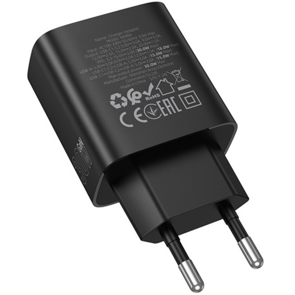 Фото - Сетевое зарядное устройство BOROFONE BA98A Ilustre PD30W (2C1A) (EU) Black (6941991120510)