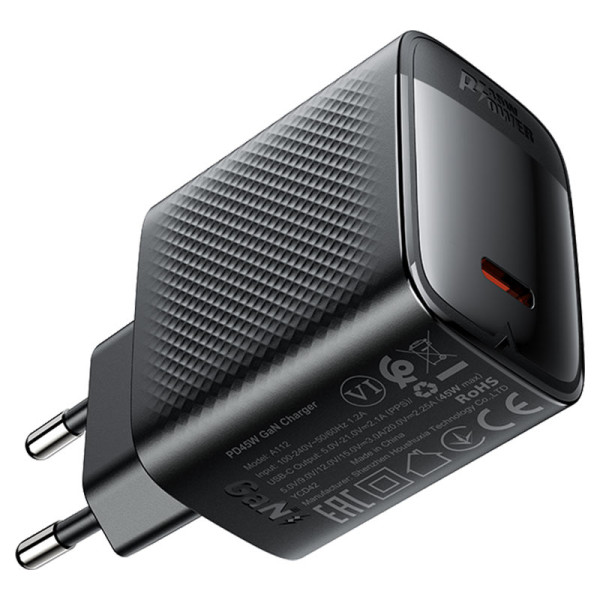 Фото - Сетевое зарядное устройство AceFast A112 PD45W GaN single USB-C charger (EU) Black (6974316284055)
