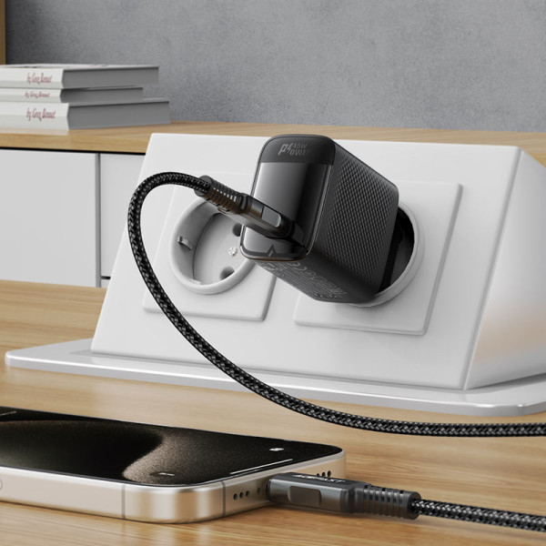 Фото - Сетевое зарядное устройство AceFast A112 PD45W GaN single USB-C charger (EU) Black (6974316284055)