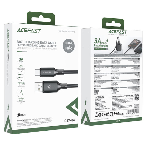 Фото - Кабель синхронизации данных AceFast C17-04 USB-A to USB-C Black (6974316284178)