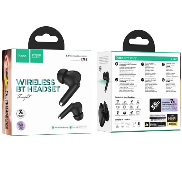Фото - Наушники вкладыши беспроводные TWS HOCO EQ2 Thought true wireless BT headset Black (6931474798527)