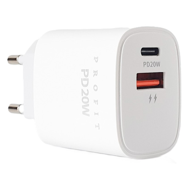 Фото - Сетевое зарядное устройство Profit U58 PD QC3.0, 20W USB A+C White (000001843)