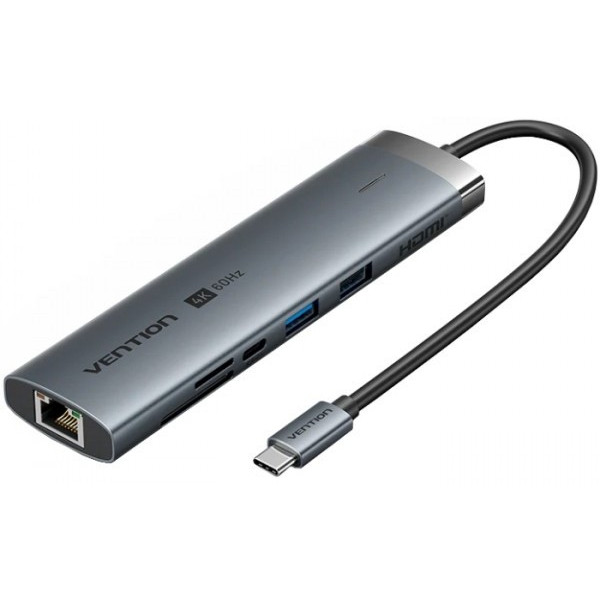 Фото - Хаб USB Vention USB3.2 Type-C HDMI 60Hz/USB 3.0x2/RJ45/SD/TF/3.5mm/PD 100W (TGVHB)