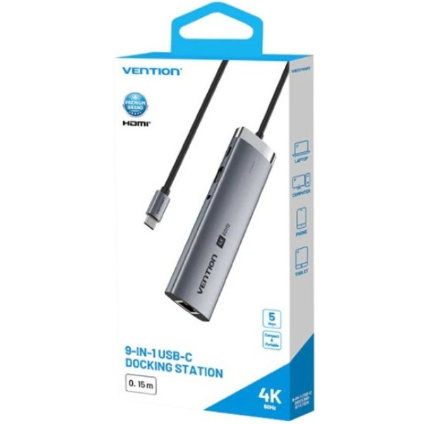 Фото - Хаб USB Vention USB3.2 Type-C HDMI 60Hz/USB 3.0x2/RJ45/SD/TF/3.5mm/PD 100W (TGVHB)