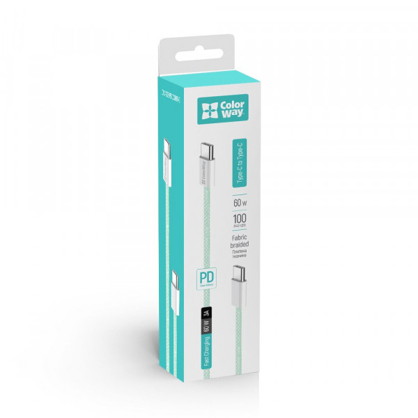 Фото - Кабель синхронизации данных Colorway Type-C - Type-C (PD Fast Charging 60W) 3.0А 1м зеленый (CW-CBPDCC061-G)
