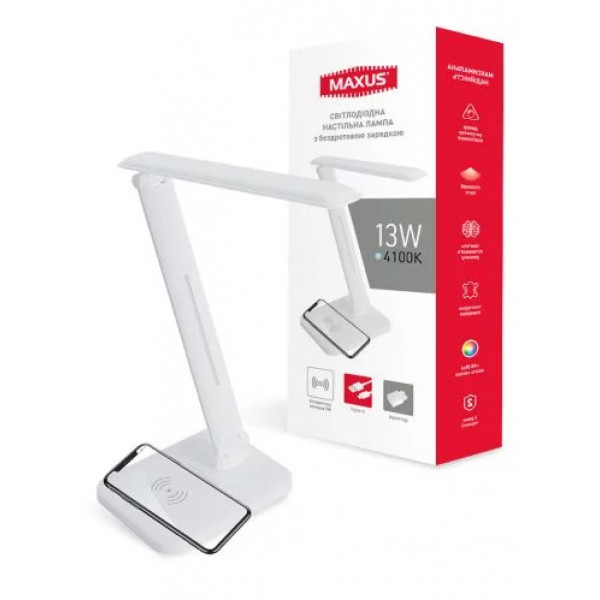 Фото - Настольная лампа Maxus DL 13W 4100K WH Wireless charger (1-MDL-13W-WHQi)