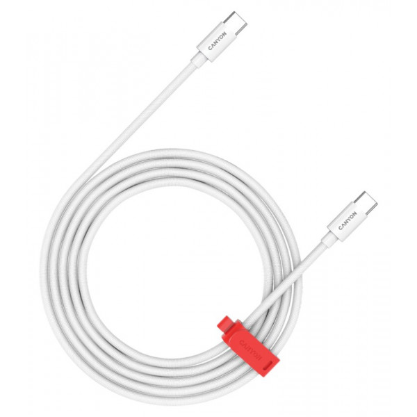 Фото - Кабель синхронизации данных Canyon CC60AB Type-C to Type-C 60W Braided 2m White (CND-CC60AB20W)
