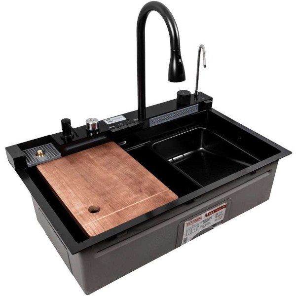 Фото - Мойка кухонная Platinum CM 75x46C PVD черная Handmade "ВОДОСПАД" (Декор) Фото - Мойка кухонная Platinum CM 75x46C PVD черная Handmade "ВОДОСПАД" (Декор)